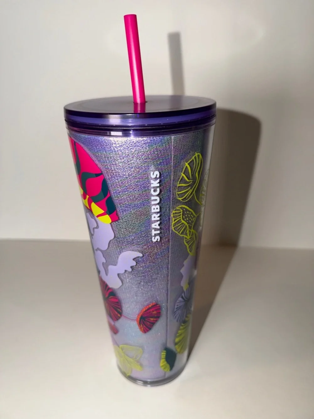 NWT Starbucks Fall 2023 Lilac Holo Jellyfish & Parasols Venti Cold Cup Tumbler